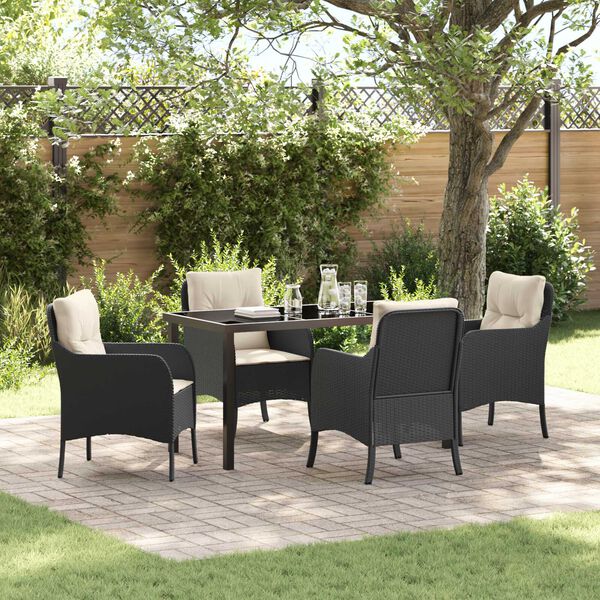 vidaXL Garten Essgruppe mit Kissen 5 pcs Schwarz Poly-Rattan