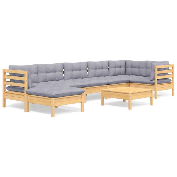 vidaXL 8-tlg. Garten-Lounge-Set mit Grauen Kissen Kiefer Massivholz