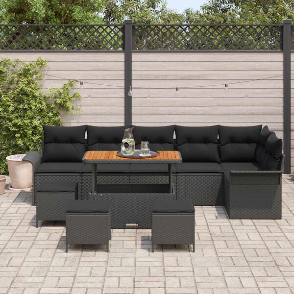 vidaXL Garten-Sofa-Set mit Kissen mit Speicher 10 pcs Schwarz