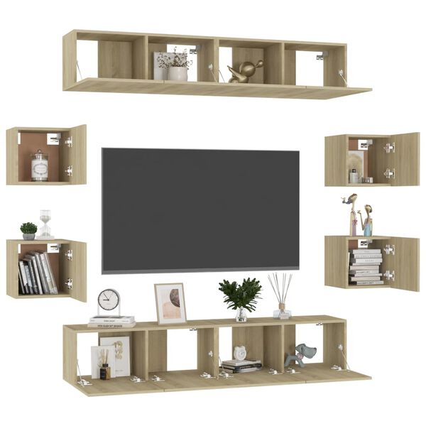 vidaXL 8-tlg. TV-Schrank-Set Sonoma-Eiche Holzwerkstoff