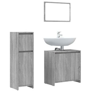 vidaXL 3-tlg. Badm&ouml;bel-Set Grau Sonoma Holzwerkstoff