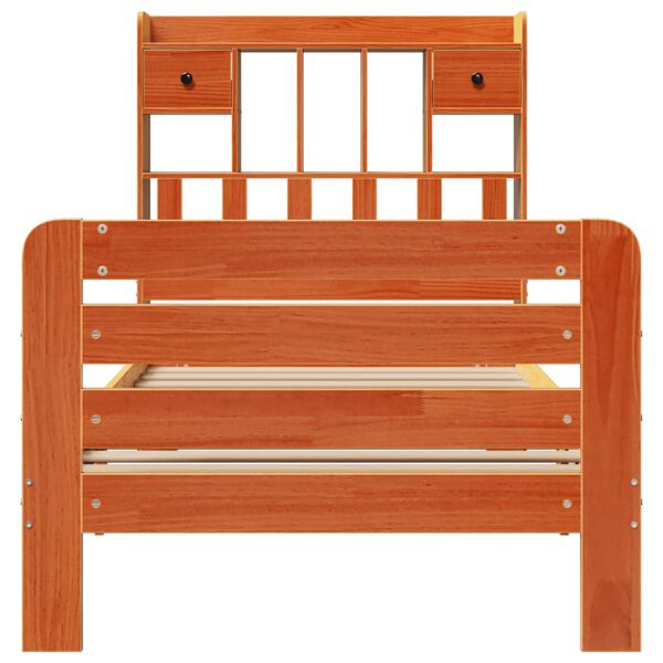 vidaXL Massivholzbett mit Regal ohne Matratze Wachsbraun 75x190 cm