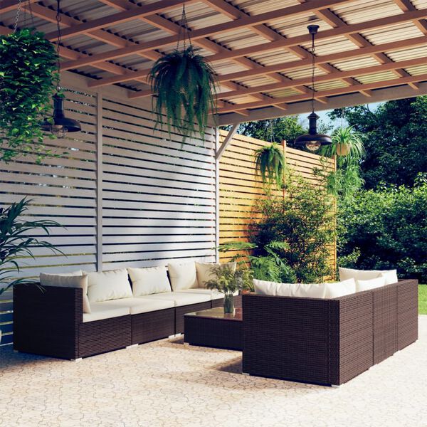 vidaXL 8-tlg. Garten-Lounge-Set mit Kissen Poly Rattan Braun