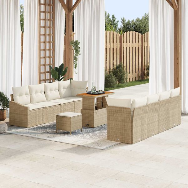 vidaXL Garten-Sofa-Set mit Kissen mit Speicher 11 pcs Beige und Creme