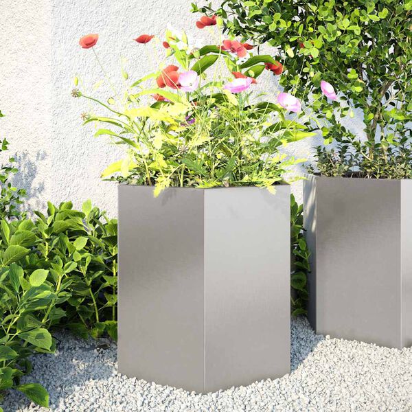 vidaXL Garten-Pflanzgef&auml;&szlig;e 2 Stk.Sechseckig 46x40x45 cm Edelstahl