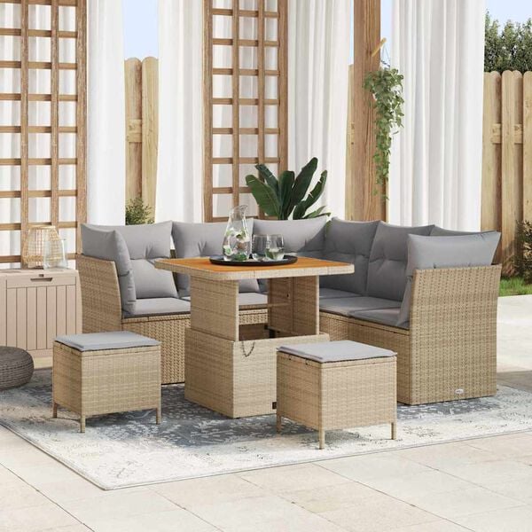 vidaXL Garten-Sofa-Set mit Kissen 8 pcs Beige und Hellgrau