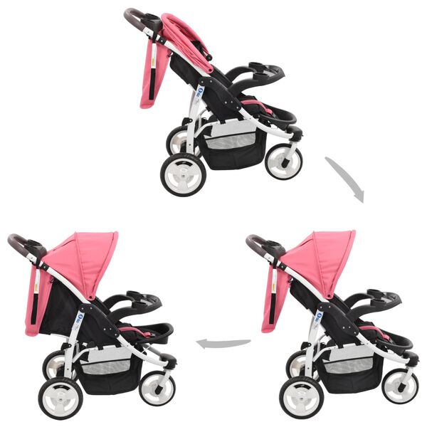 vidaXL 3-Rad-Kinderwagen Rosa und Schwarz