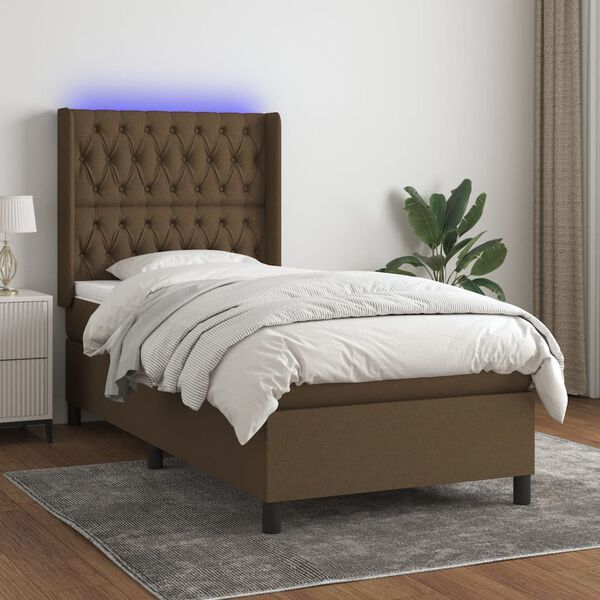 vidaXL Boxspringbett mit Matratze & LED Dunkelbraun 90x190 cm Stoff