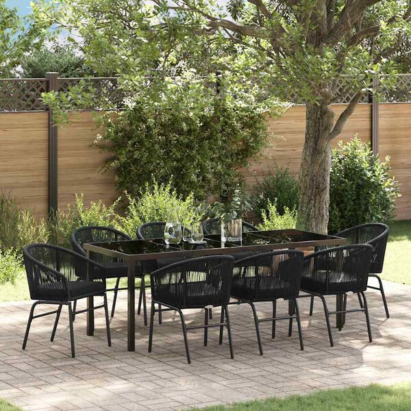 vidaXL Garten Essgruppe 9 pcs Schwarz Pulverbeschichteter Stahl