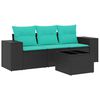 vidaXL 4-teiliges Gartensofa-Set mit Kissen, schwarzes Polyrattan