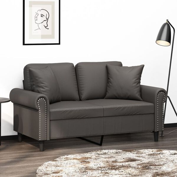 vidaXL 2-Sitzer-Sofa mit Kissen Grau 120 cm Kunstleder
