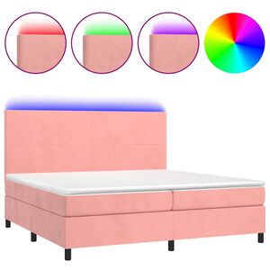 vidaXL Boxspringbett mit Matratze & LED Rosa 200x200 cm Samt