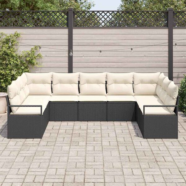 vidaXL Sofa Set mit Kissen 9 pcs Schwarz Poly Rattan