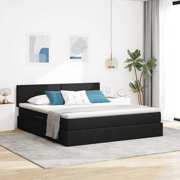 vidaXL Bett mit Stauraum und LED mit LED Schwarz 160 x 200 cm Stoff