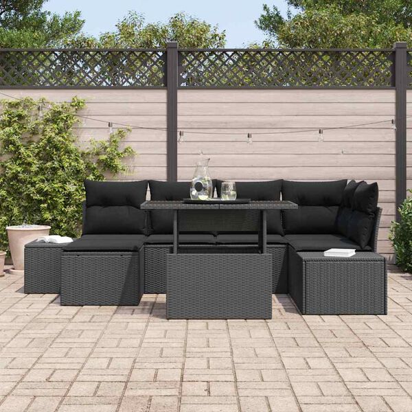 vidaXL Garten-Sofa-Set mit Kissen 7 pcs Schwarz
