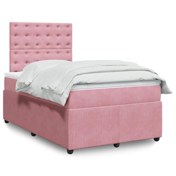 vidaXL Boxspringbett mit Matratze Rosa 120x190 cm Samt
