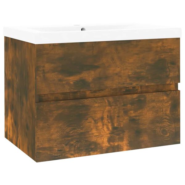 vidaXL Waschbeckenschrank mit Einbaubecken R&auml;uchereiche Holzwerkstoff