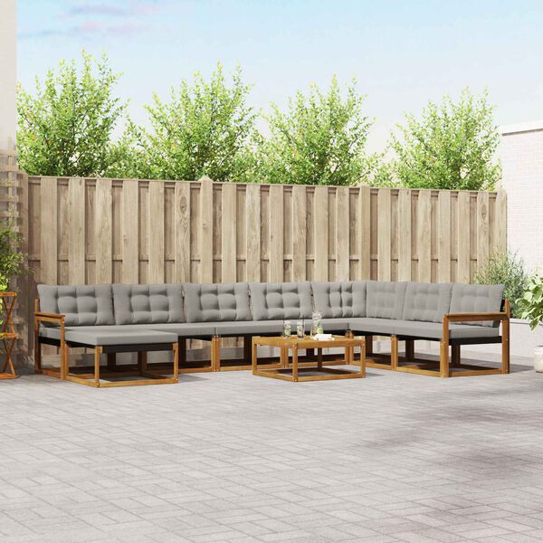 vidaXL Outdoor-Sofagarnitur mit Kissen 9 pcs Nat&uuml;rlich und Hellgrau