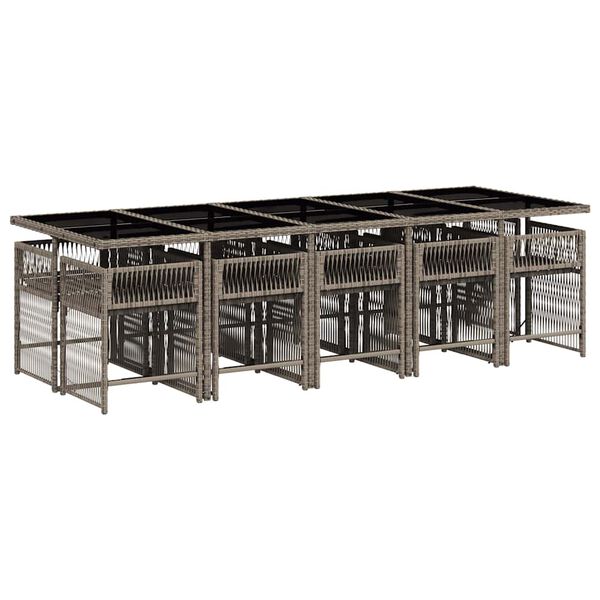 vidaXL 11-tlg. Garten-Essgruppe mit Kissen Grau Poly Rattan