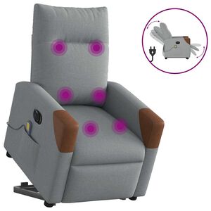 vidaXL Elektrischer Massagesessel mit Aufstehhilfe Hellgrau Stoff