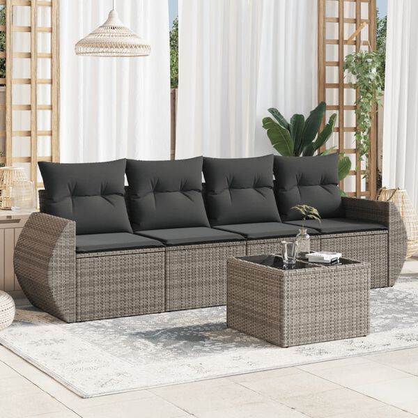 vidaXL 5-tlg. Garten-Sofagarnitur mit Kissen Grau Poly Rattan