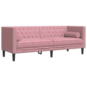 vidaXL Chesterfield-Sofa mit Nackenrollen 3-Sitzer Rosa Samt