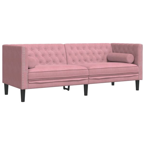 vidaXL Chesterfield-Sofa mit Nackenrollen 3-Sitzer Rosa Samt