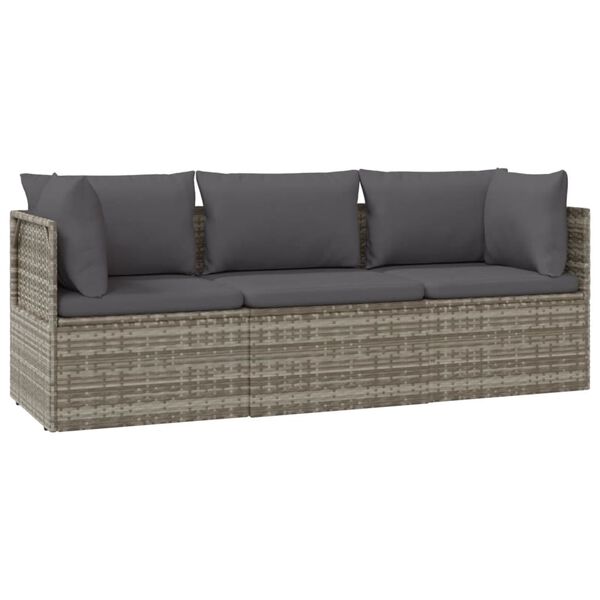 vidaXL 3-tlg. Garten-Lounge-Set mit Kissen Grau Poly Rattan