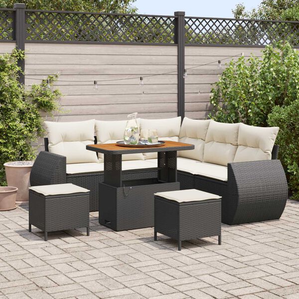 vidaXL Gartensofa-set mit Kissen 8 pcs Schwarz und Creme Poly-Rattan