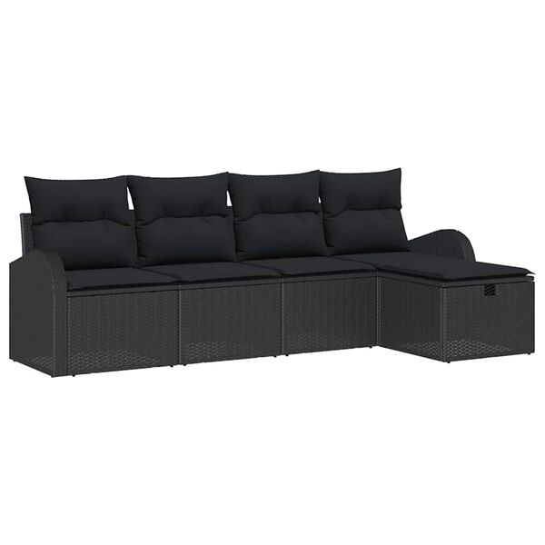 vidaXL Garten-Sofa-Set mit Kissen 5 pcs Schwarz Poly Rattan