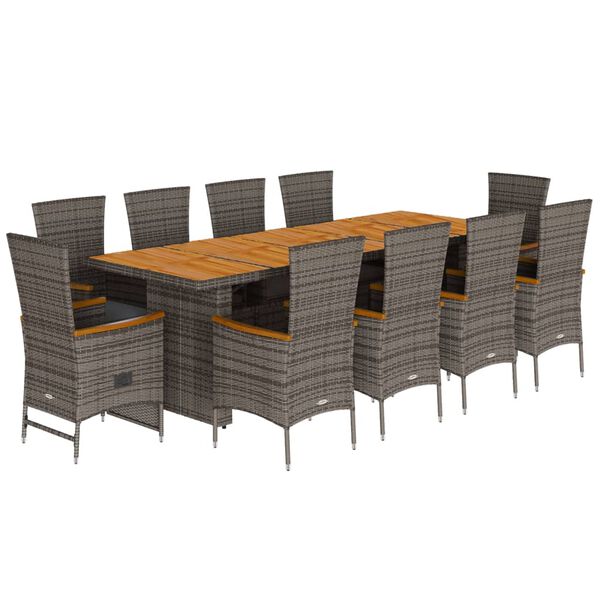 vidaXL 11-tlg. Garten-Essgruppe mit Kissen Grau Poly Rattan