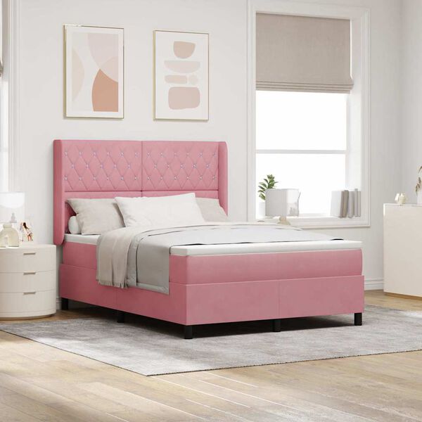 vidaXL Boxspringbett mit Kopfteil Rosa 160 x 200 cm Samt