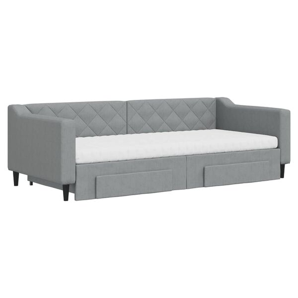 vidaXL Tagesbett Ausziehbar mit Schubladen Hellgrau 90x200 cm Stoff
