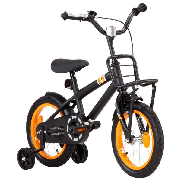 vidaXL Kinderfahrrad mit Frontgep&auml;cktr&auml;ger 14 Zoll Schwarz und Orange