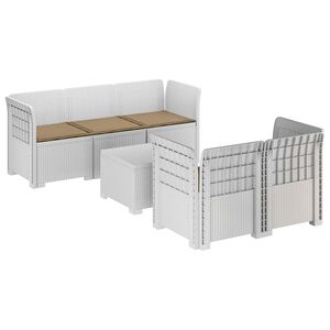 vidaXL 5-Sitzer Gartensofa mit Kissen Rattan-Look PP Wei&szlig;
