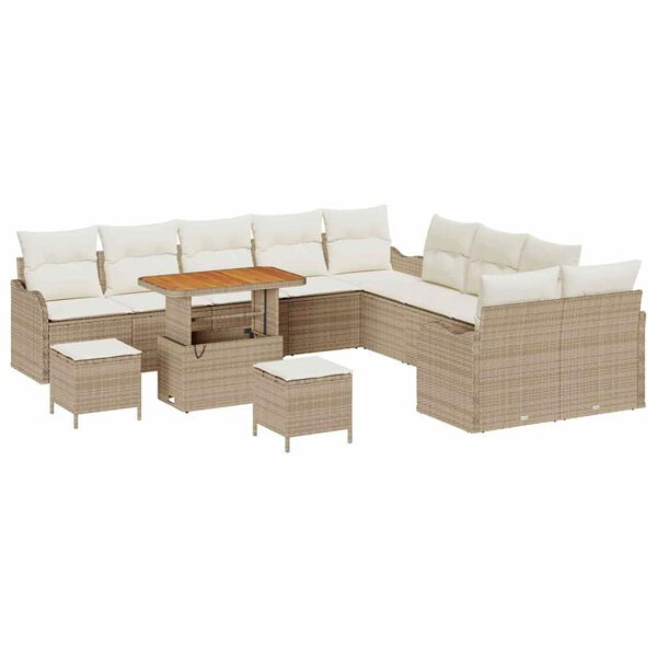 vidaXL Garten-Sofa-Set mit Kissen mit Speicher 13 pcs Beige und Creme