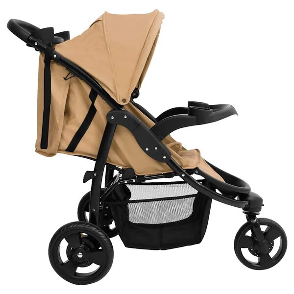 vidaXL 3-Rad-Kinderwagen Taupe und Schwarz Stahl