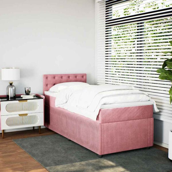 vidaXL Boxspringbett mit Matratze Rosa 90x190 cm Samt
