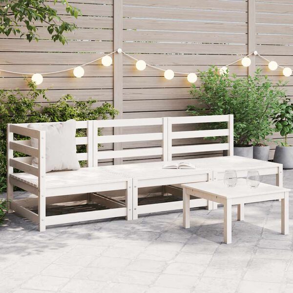 vidaXL 3-tlg. Garten-Lounge-Set Wei&szlig; Kiefer Massivholz