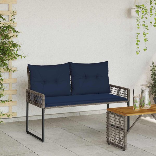 vidaXL Bank Outdoor mit Kissen Grau und Marine 118 x 55 x 82 cm