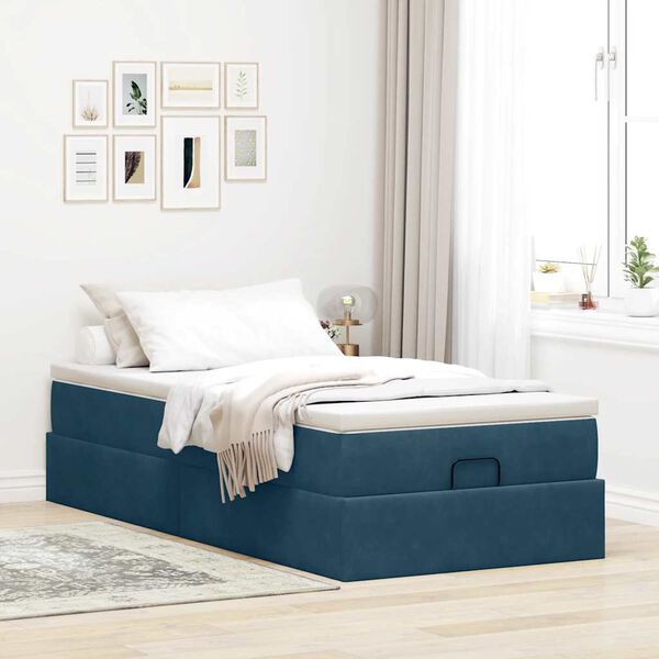 vidaXL Ottoman-Bett mit Matratze Dunkelblau 100x200 cm Samt