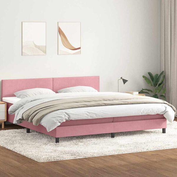 vidaXL Boxspringbett mit Matratze & LED Rosa 200x210 cm Samt