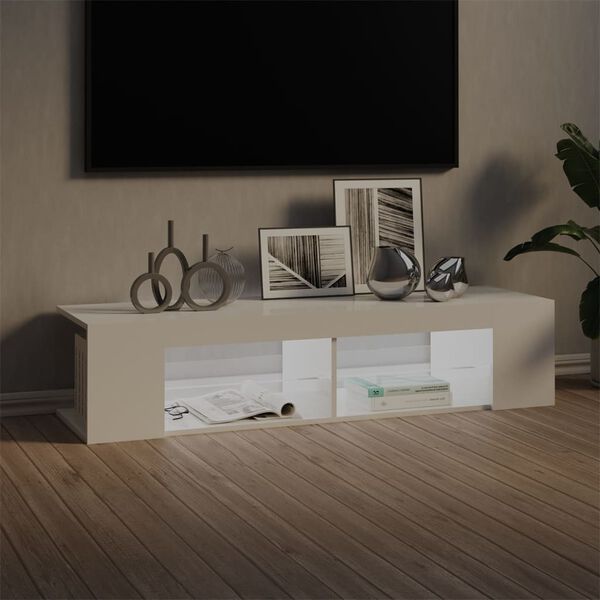 vidaXL TV-Schrank mit LED-Leuchten Hochglanz-Weiß 135x39x30 cm
