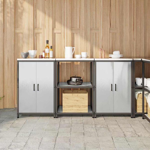 vidaXL Aufbewahrungsset f&uuml;r die K&uuml;che mit Regal 3 pcs Silber Edelstahl