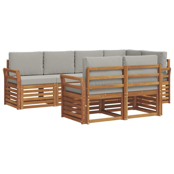 vidaXL Ecksofa Set 7 pcs Nat&uuml;rlich und Hellgrau Massivholz Akazie