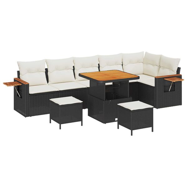 vidaXL Garten-Sofa-Set mit Kissen mit Speicher Schwarz Poly Rattan