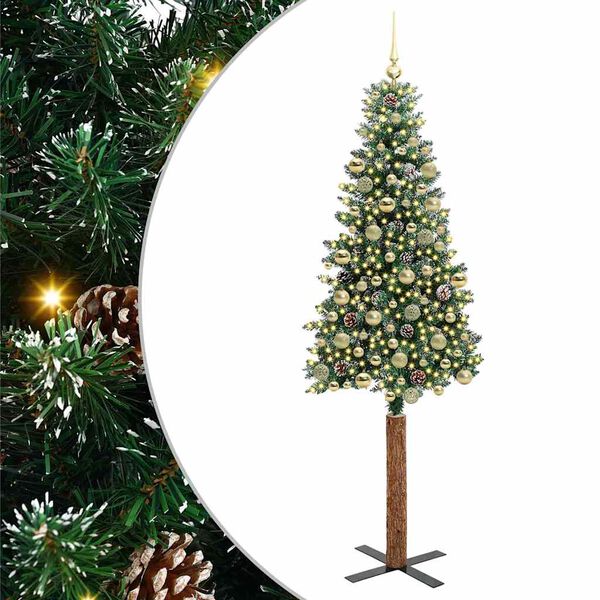 vidaXL Schlanker Weihnachtsbaum mit 300 LEDs mit St&auml;nder Gr&uuml;n 210 cm