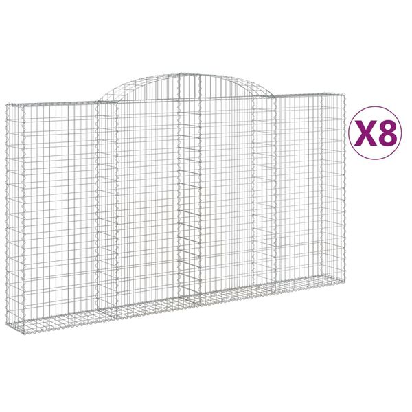 vidaXL Gabionen mit Hochbogen 8 Stk. 300x30x160/180cm Verzinktes Eisen