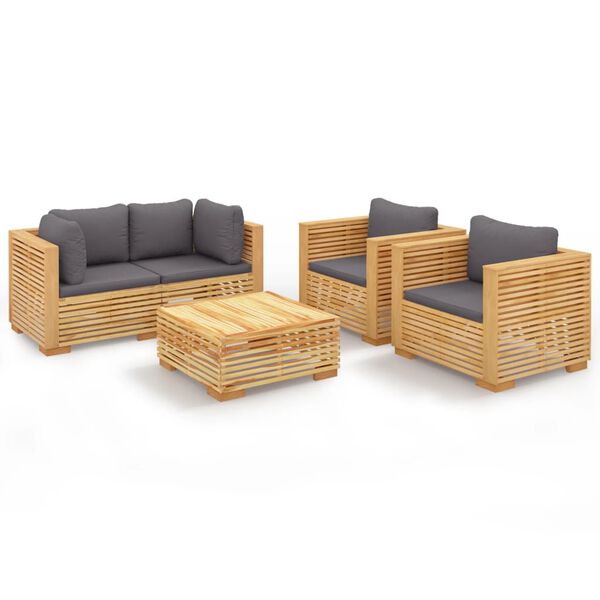 vidaXL 5-tlg. Garten-Lounge-Set mit Kissen Massivholz Teak