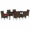 vidaXL Tisch- und Stuhlset mit Kissen 7 pcs Braun PE-Rattan
